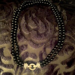 Elegant Judith Ripka onyx Bead Necklace with Toggle Accent🖤🍒🍒